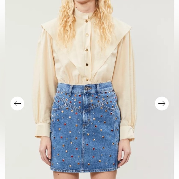 SANDRO Paris Rubyn Charm Stud embellished Denim Skirt - Picture 1 of 13